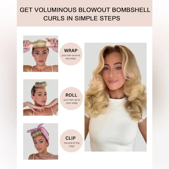 Heatless Curling Rod Set Classic Velvet Hair Rollers Overnight W satin scarf NEW - Picture 2 of 7